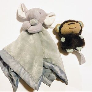Plush Lovey Elephant Baby Blanket & Bear‎ Rattle Toy Bundle